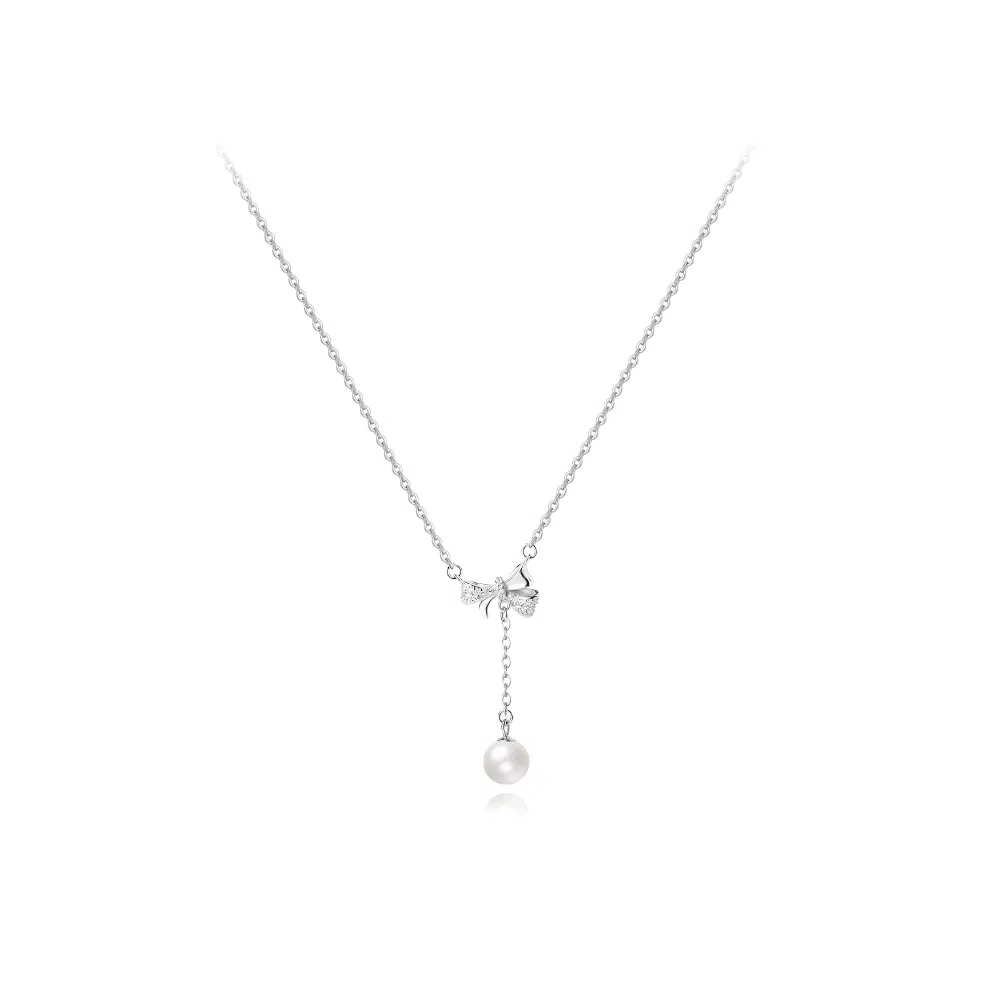 【S925银】 六桂福珠宝 蝴蝶结 小众设计经典百搭精致简约学生日常高级感轻奢通勤转运约会温柔气质可调节锁骨链#好运 锆石 项链 女款