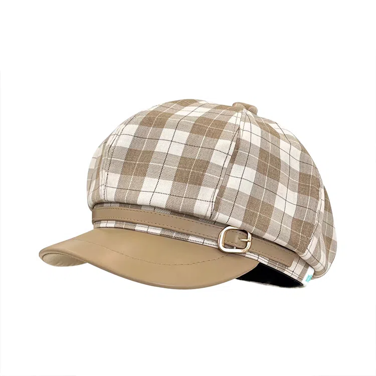 心水好物 学院文艺风 复古格子八角帽 小清新百搭 棉 贝雷帽 女款