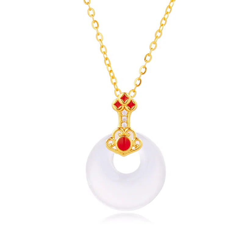 老凤祥 如意平安扣 新中式国潮百搭平安顺遂事事如意 通勤简约小众轻奢#好运 玉髓 项链 女款