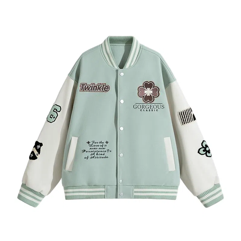 棉基因  美式高街菱形绣花刺绣重磅飞行员复古夹克痞帅潮牌宽松休闲少年感棒球服 男女同款
