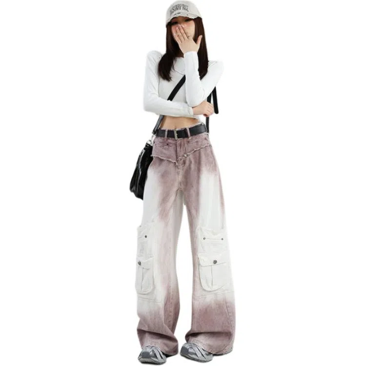 淑好百 宽松扎染设计感显瘦高腰牛仔裤 女款