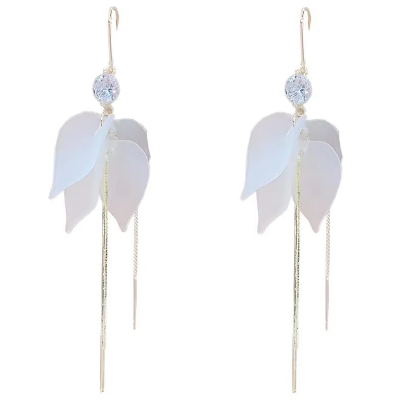 澜耀 雪瓣金缕 白花瓣钻饰流苏 轻奢显脸瘦 合金 耳环 女款