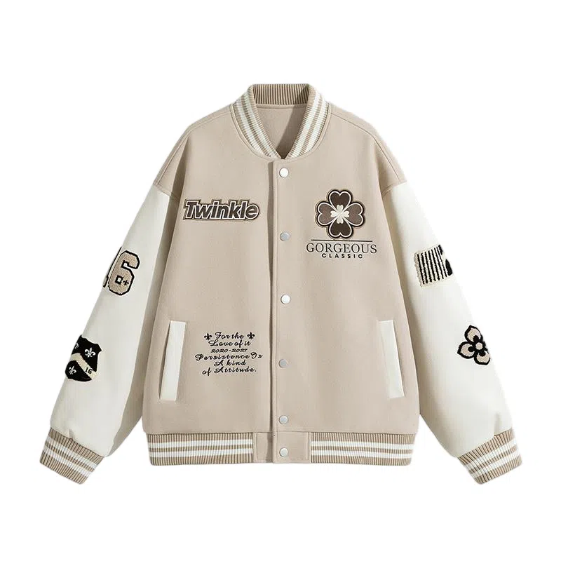棉基因  美式高街菱形绣花刺绣重磅飞行员复古夹克痞帅潮牌宽松休闲少年感棒球服 男女同款