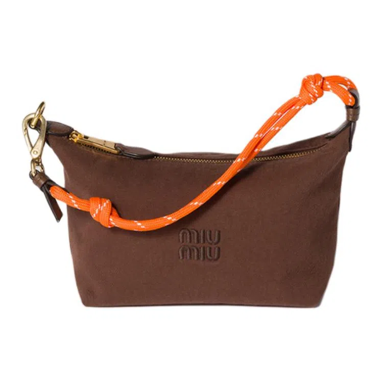 Miu Miu Embroidered Logo Tote Bag Cocoa Brown Orange