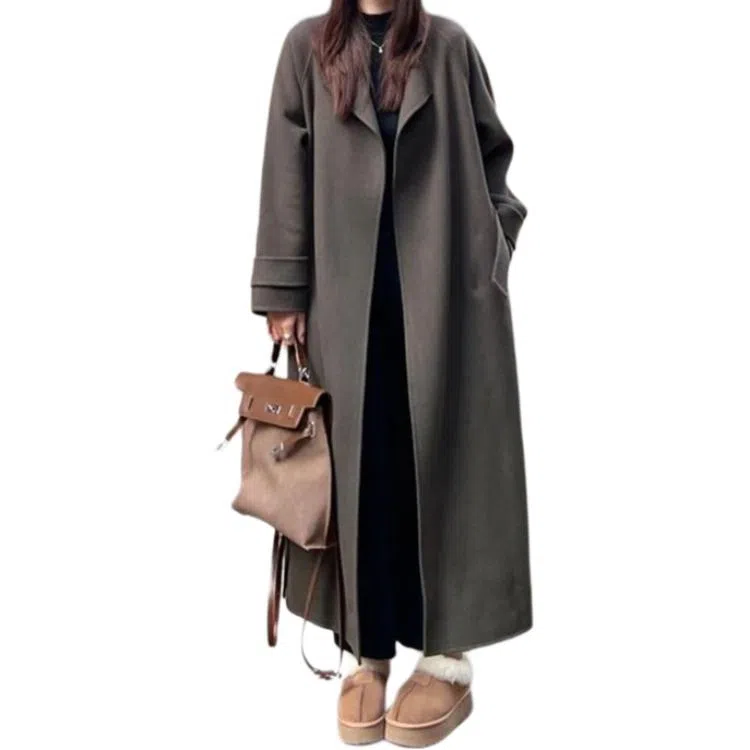 柏黛妃 时尚纯色毛呢外套高级感小个子长款大衣 女款