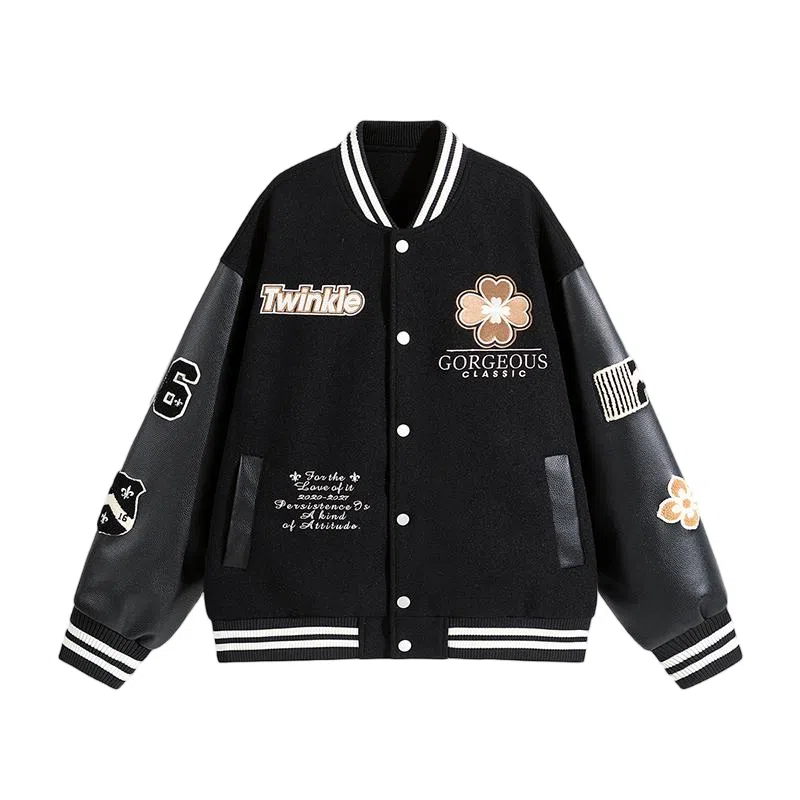 棉基因  美式高街菱形绣花刺绣重磅飞行员复古夹克痞帅潮牌宽松休闲少年感棒球服 男女同款