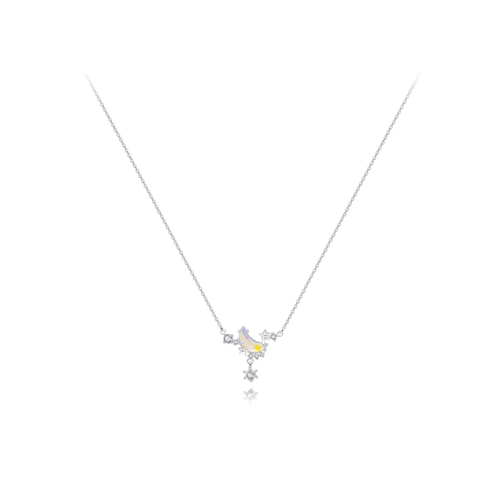 【S925银】 六桂福珠宝 星月系列 小众设计经典百搭精致简约学生日常高级感轻奢通勤转运约会温柔气质可调节锁骨链 锆石 项链 女款