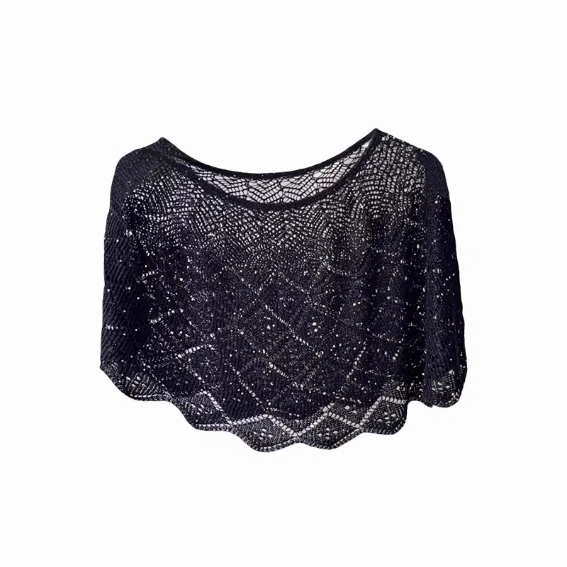 北极绒 夏秋薄款亮片套头衫外搭镂空潮流百搭空调房【赠胸针】 聚酯纤维 披肩 女款