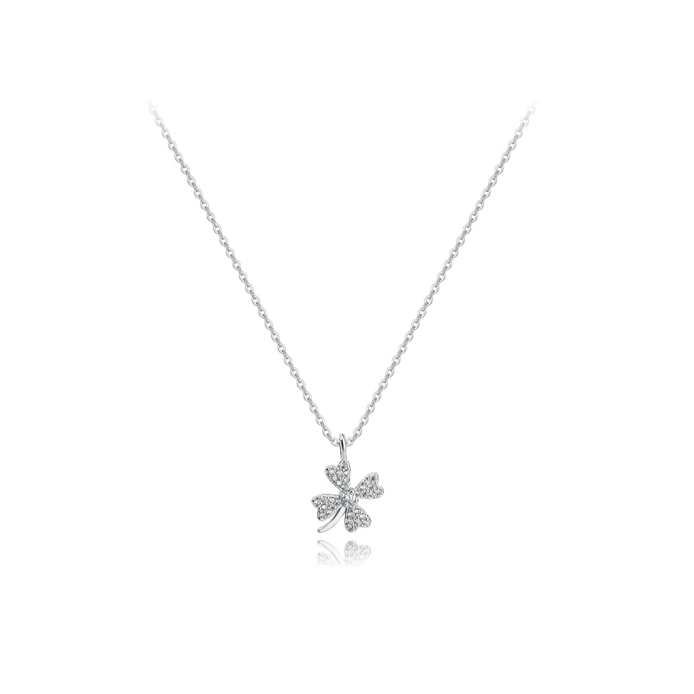 【纯银999 | 四叶草】 六桂福珠宝 经典百搭小众设计轻奢高级感日常精致简约通勤极简约会温柔气质可调节锁骨链 足银 项链 女款