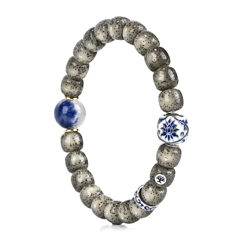 钰澜文玩 青韵珐琅彩青花瓷盘玩佛珠转运珠#好运 星月菩提 手串 男女同款情侣款