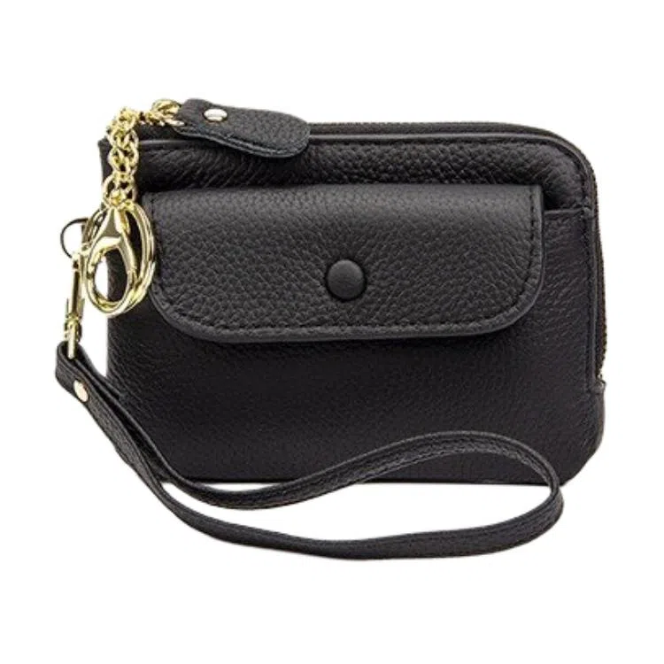 掐尖 纯色简约短款手拎小钱袋真皮收纳钥匙圈硬币包 头层牛皮 零钱包 男女同款情侣款 多色