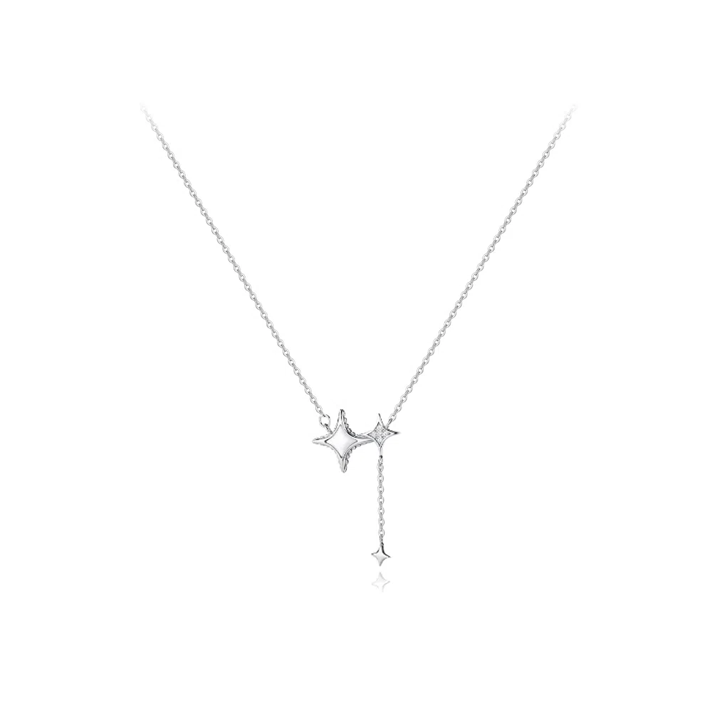 【S925银】 六桂福珠宝 星月系列 小众设计经典百搭精致简约学生日常轻奢高级感通勤转运约会温柔气质可调节锁骨链 锆石 项链 女款