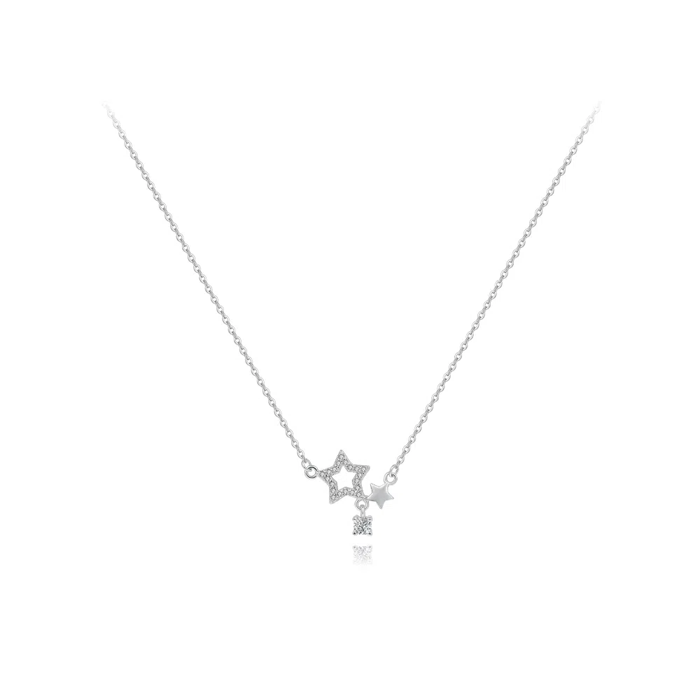 【纯银999 | 星月系列】 六桂福珠宝 经典百搭小众设计高级感日常简约精致通勤轻奢极简约会温柔气质可调节锁骨链 足银 项链 女款