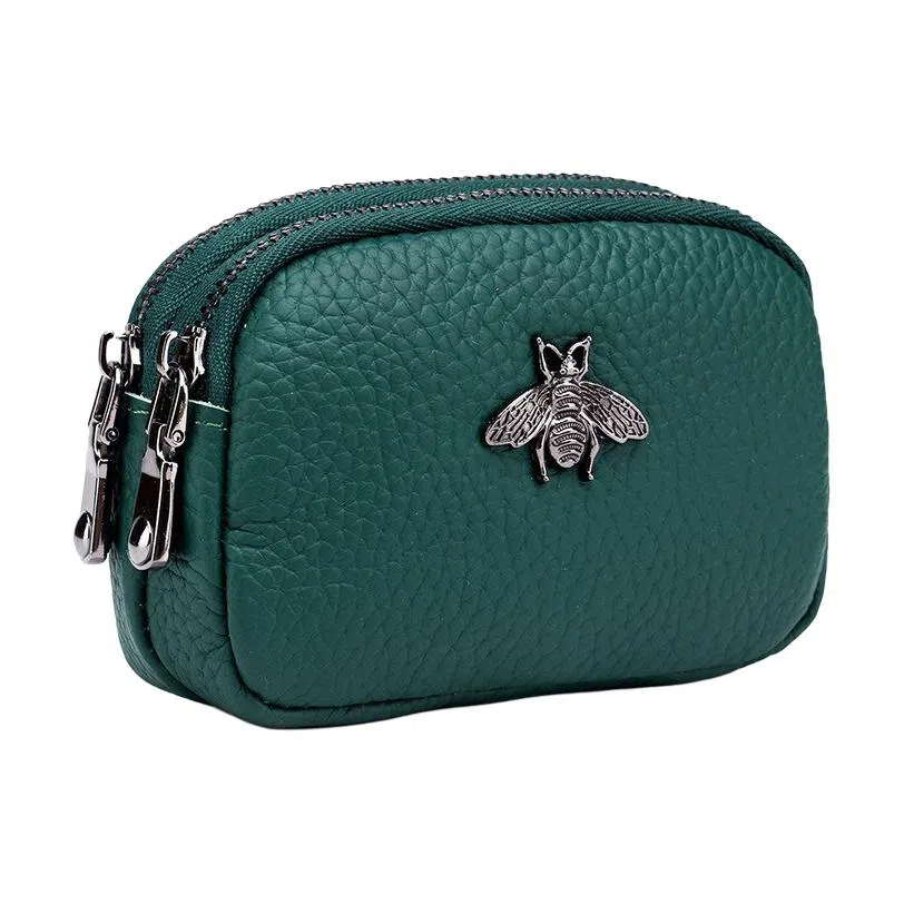 掐尖 纯色简约可爱硬币包双层拉链收纳包手拿钱袋 头层牛皮 零钱包 常规 女款 多色