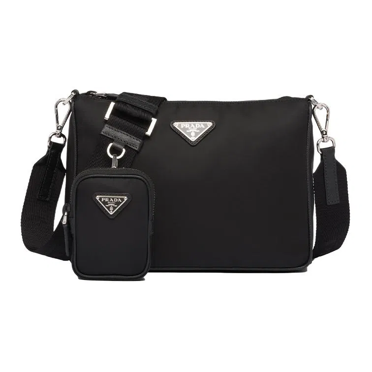 Prada Hobo Nylon Messenger Bag Black