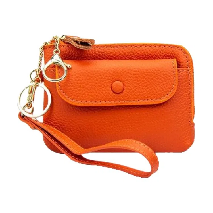 掐尖 纯色简约短款手拎小钱袋真皮收纳钥匙圈硬币包 头层牛皮 零钱包 男女同款情侣款 多色