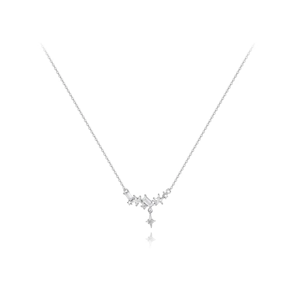 【S925银】 六桂福珠宝 星月系列 小众设计简约经典百搭精致日常高级感轻奢平安通勤温柔气质可调节锁骨链 锆石 项链 女款