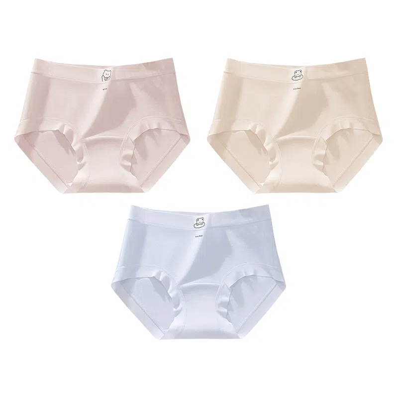 二三二三   可爱风纯色小熊大码少女内裤无痕舒适亲肤柔软透气吸汗裤简约甜美日常百搭短裤组合装三角内裤 女款