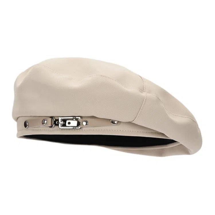 祎步康 日系皮带金属扣小众网红复古平顶百搭显脸小英伦画家帽 腈纶 贝雷帽 女款