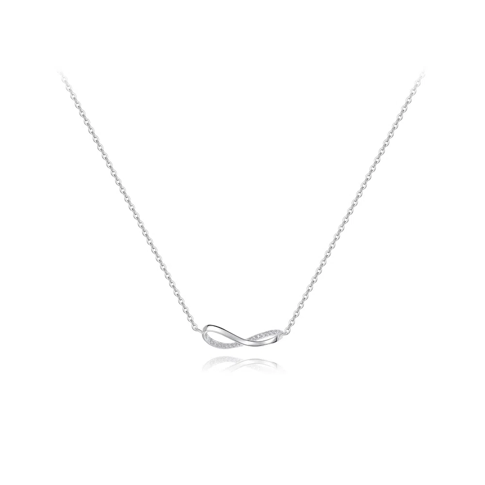 【S925银】 六桂福珠宝 莫比乌斯小众设计简约经典百搭精致日常高级感轻奢平安通勤温柔气质可调节锁骨链 锆石 项链 女款