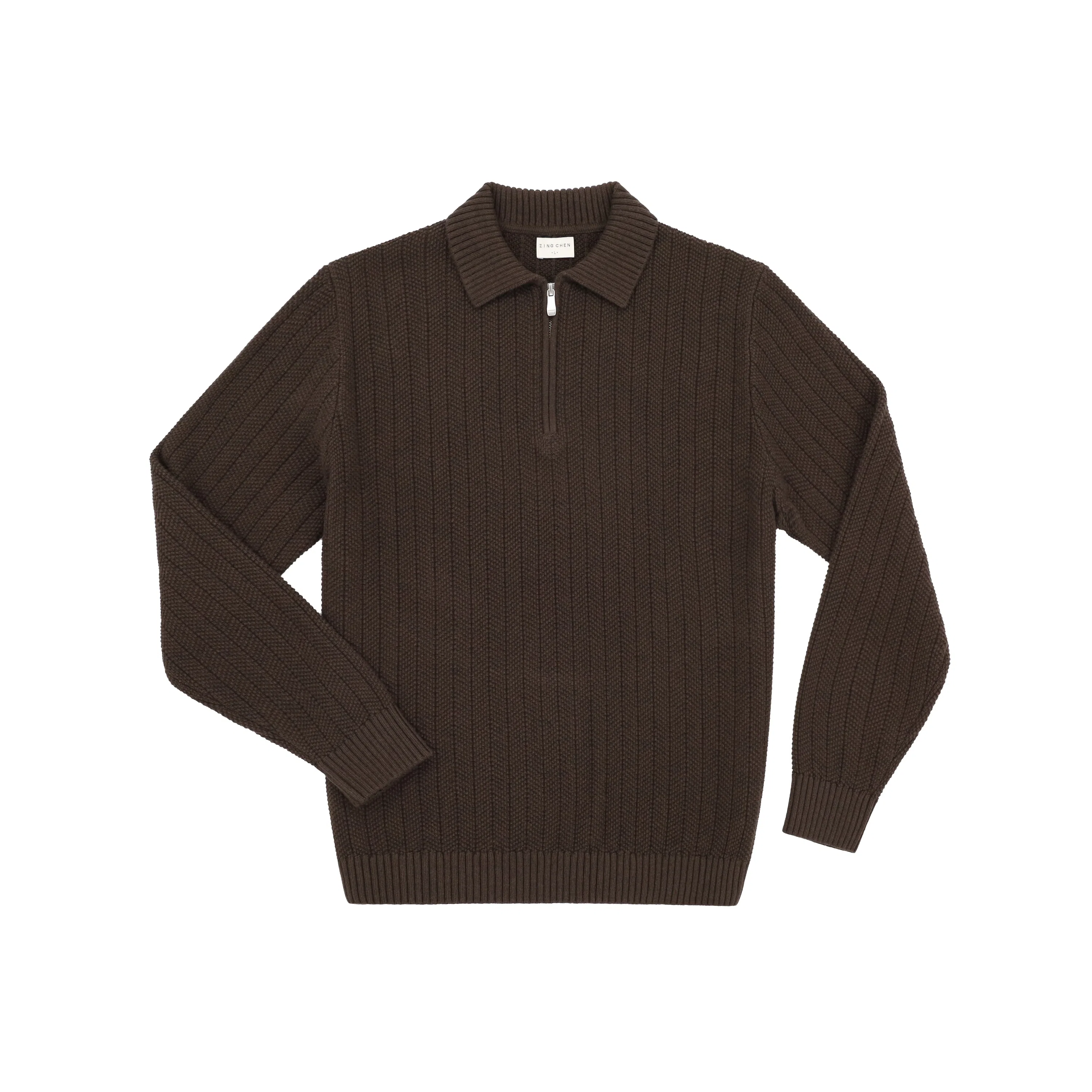 ZINGCHEN Herringbone Knit Polo Sweater