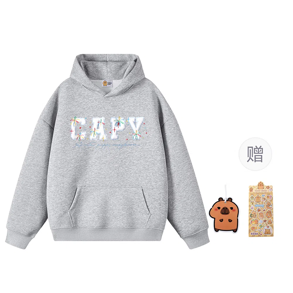 【重磅华棉350g】卡皮巴拉小黄豚 真刺绣烟花彩点毛绒贴布慵懒显瘦美式高街休闲上衣小众日常简约百搭设计感潮流春秋薄款连帽卫衣 男女同款