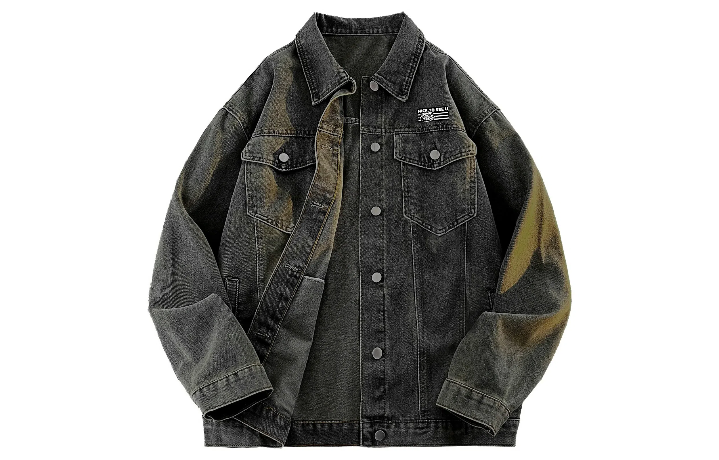 王者荣耀 美式复古水洗字母口袋个性简约嘻哈出街基础百搭户外休闲高街青少年牛仔外套 男女同款