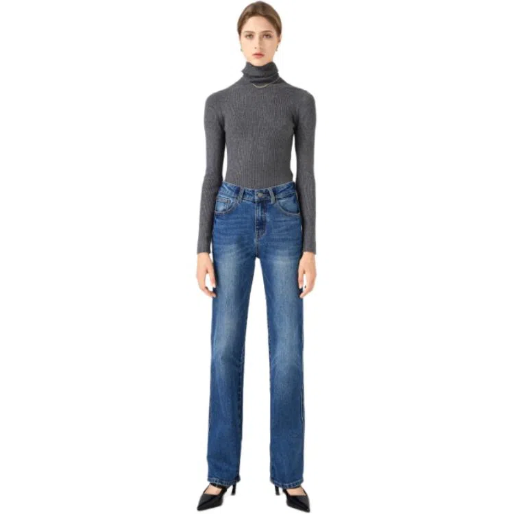 淑好百 宽松弹力直筒高腰牛仔裤 女款