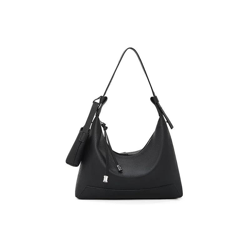 老人头 时尚简约百搭通勤高级感 牛皮 斜挎单肩包 常规 女款 黑色/焦糖色