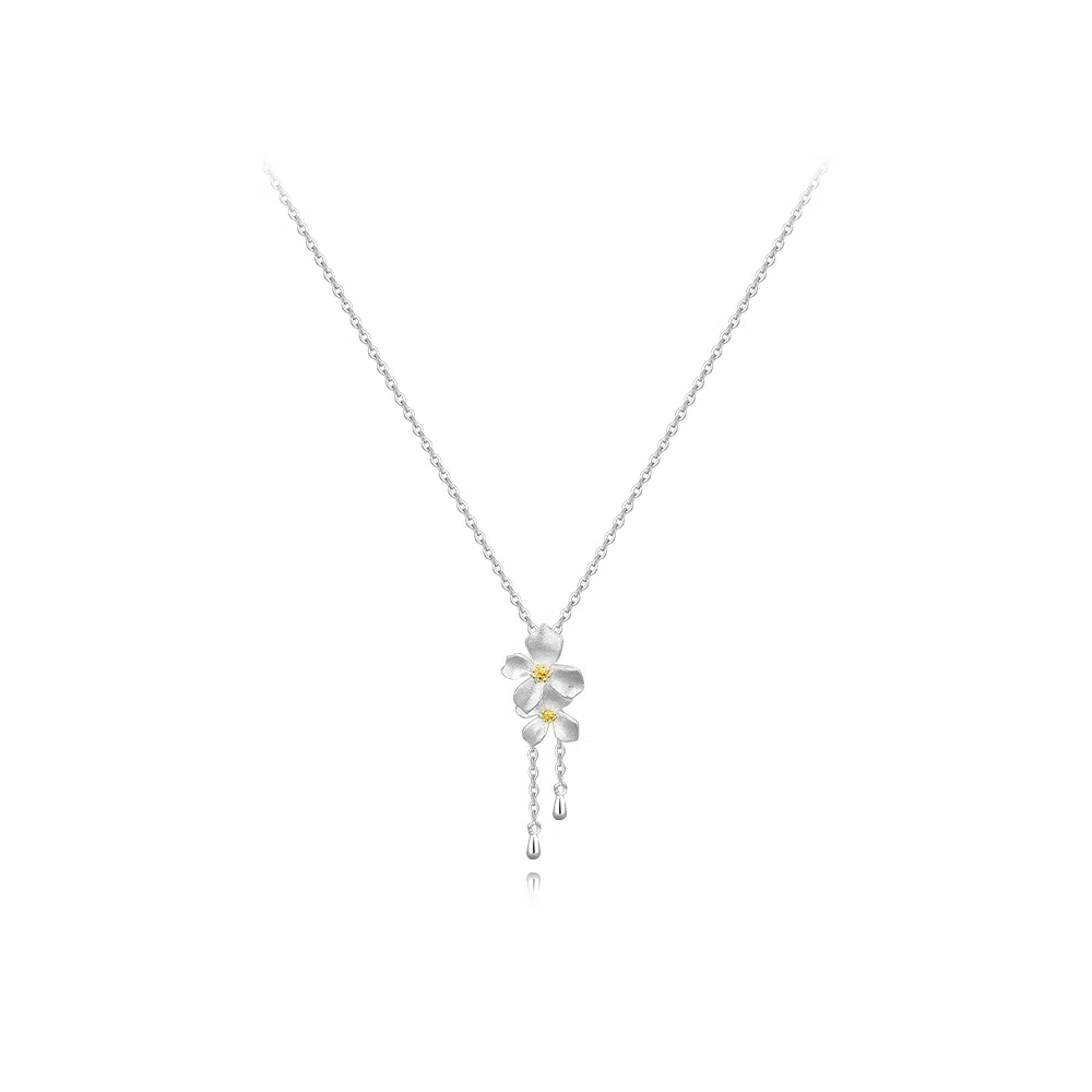 【纯银999 | 一路繁花】 六桂福珠宝 经典百搭小众设计极简轻奢约会高级感学生日常精致简约通勤温柔气质可调节锁骨链 足银 项链 女款