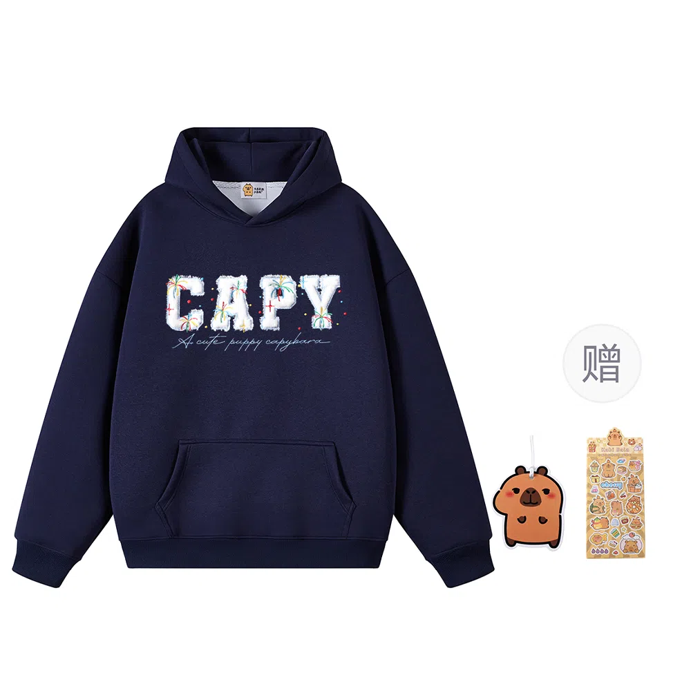 【重磅华棉350g】卡皮巴拉小黄豚 真刺绣烟花彩点毛绒贴布慵懒显瘦美式高街休闲上衣小众日常简约百搭设计感潮流春秋薄款连帽卫衣 男女同款