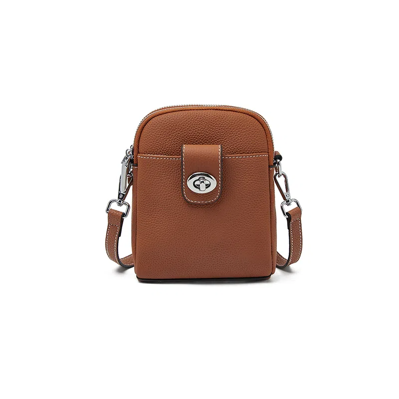 老人头 复古时尚百搭复古高颜值简约设计小巧轻便手机包 头层牛皮 单肩斜挎包 女款 黑色/米白色/灰色/焦糖色