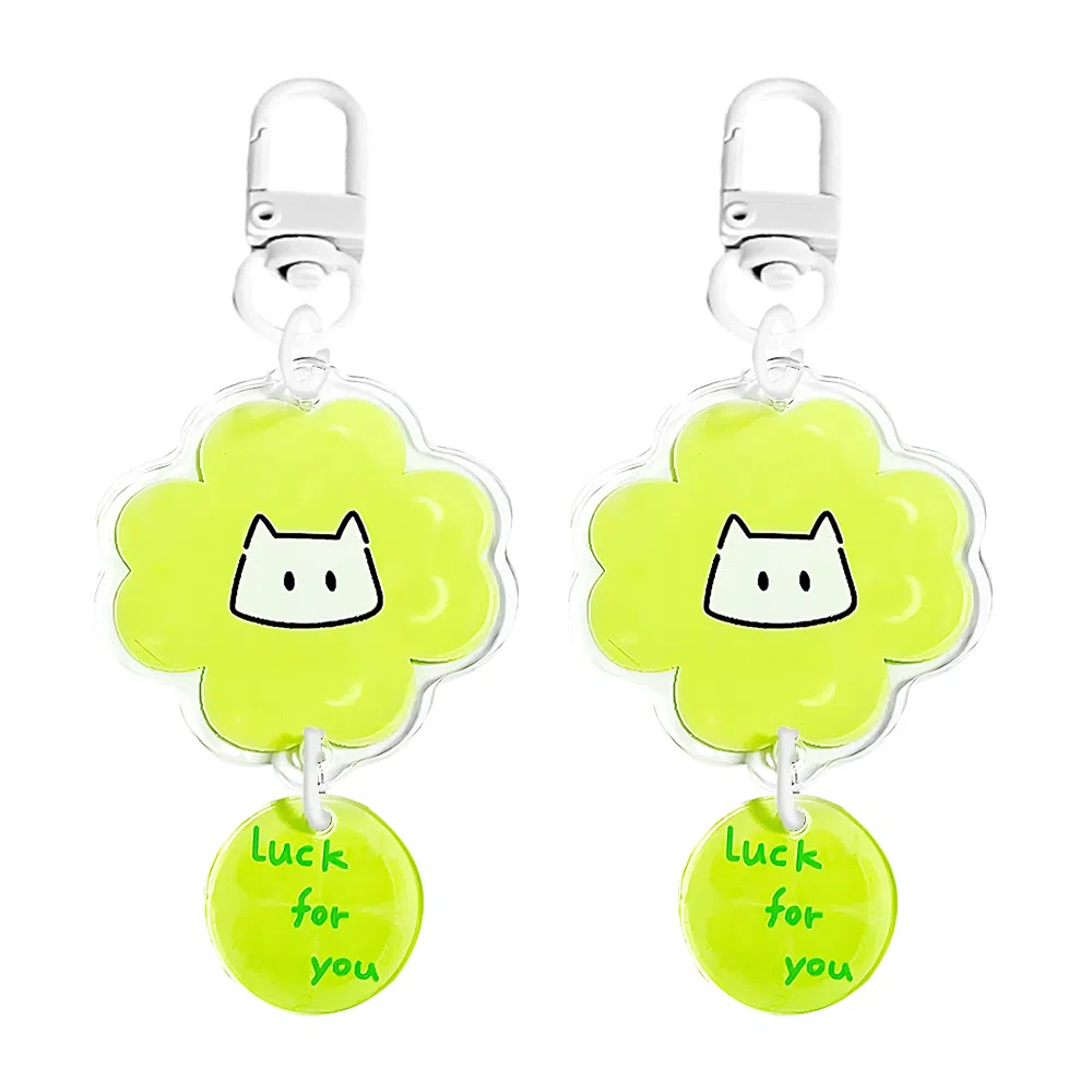 饰伴 猫猫幸运四叶草钥匙扣可爱包包书包卡通 合金 挂件 男女同款情侣款