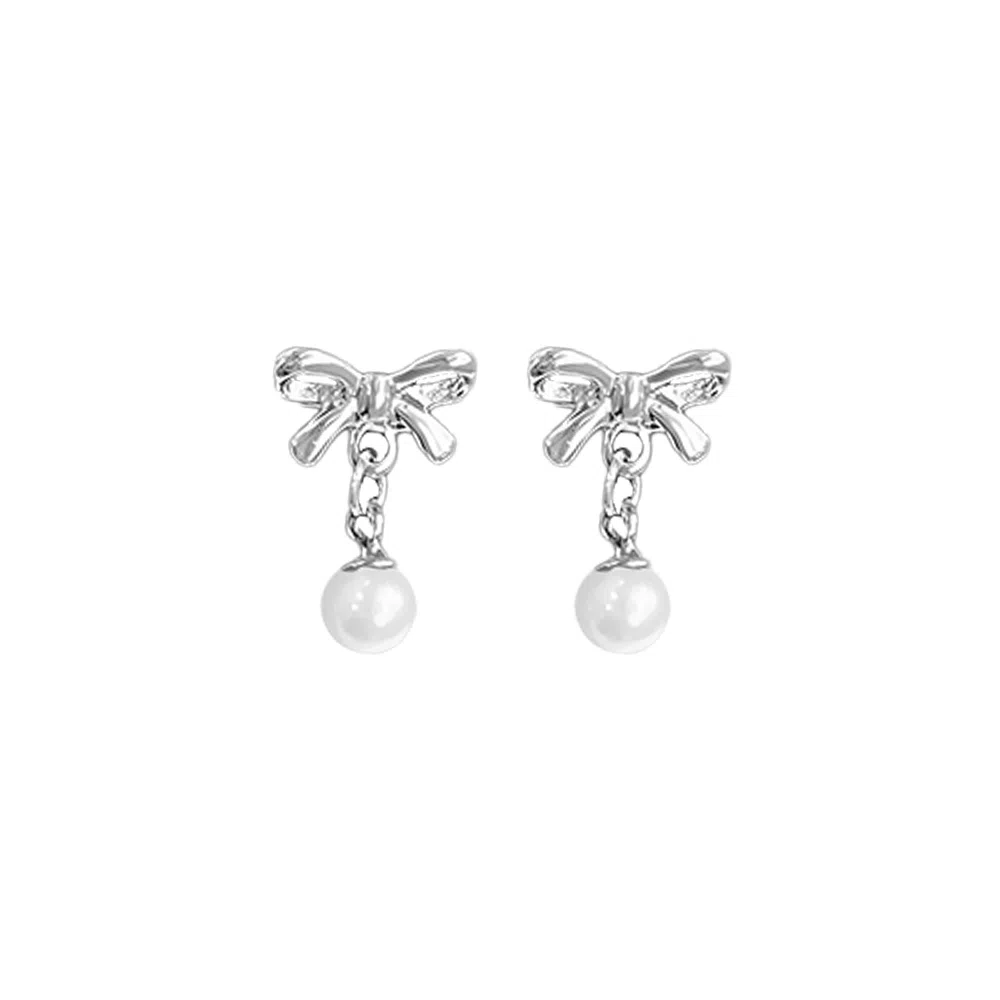 饰伴 蝴蝶结仿珍珠套装轻奢小众养耳洞气质设计感#好运 合金 耳钉 男女同款情侣款