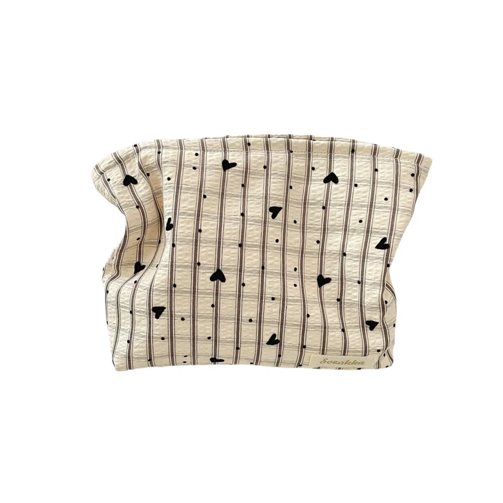 馨枕居方格爱心化妆包女日韩简约便携式大容量护肤品洗漱收纳包化妆包 便携收纳防尘