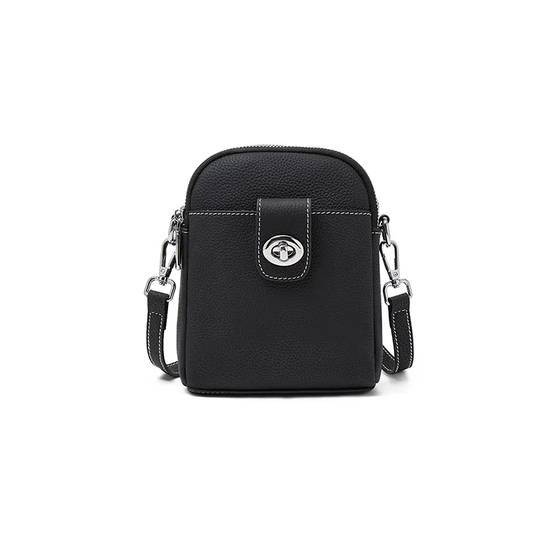 老人头 复古时尚百搭复古高颜值简约设计小巧轻便手机包 头层牛皮 单肩斜挎包 女款 黑色/米白色/灰色/焦糖色