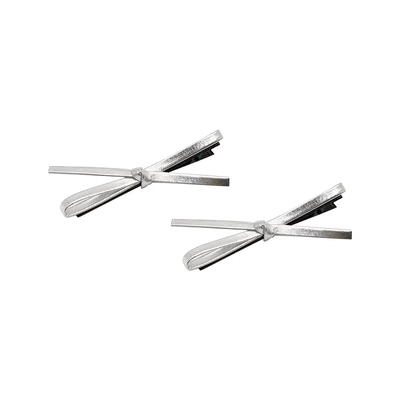 蒙妮 韩系时尚甜酷风公主头蝴蝶结鸭嘴夹#好运 皮质 发夹 女款