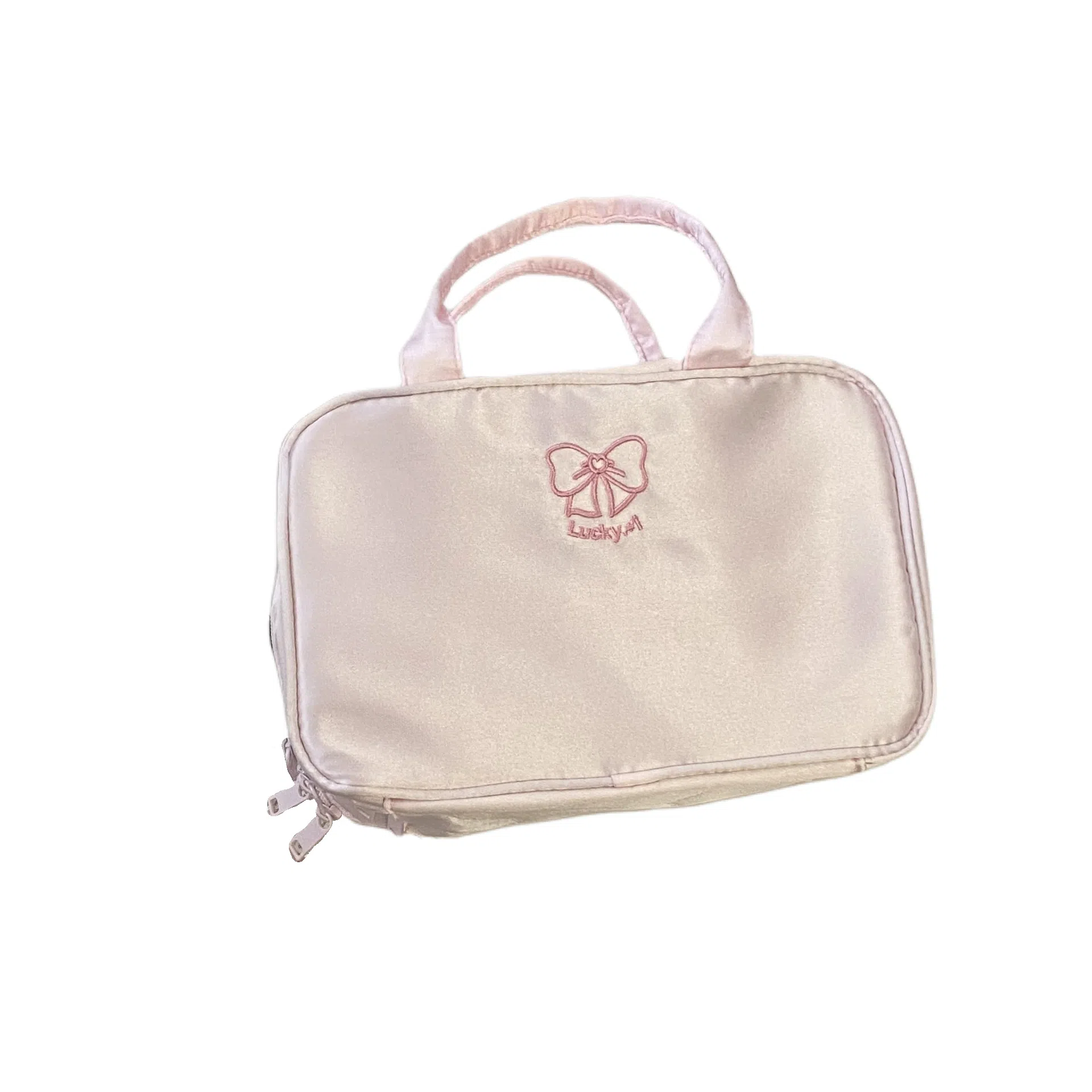 馨枕居少女粉色三层化妆包大容量便携式手提化妆袋旅行出差化妆品收纳包化妆包 便携收纳防尘