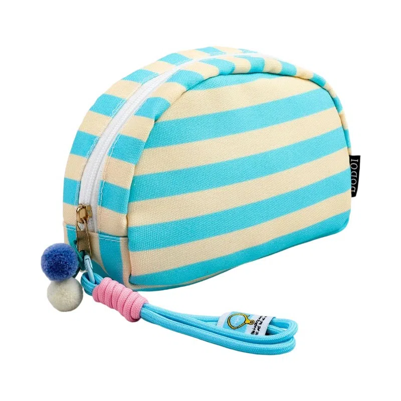 馨枕居高颜值条纹便携洗漱包旅游化妆包手提大容量收纳包刺绣贝壳包化妆包 便携收纳防尘