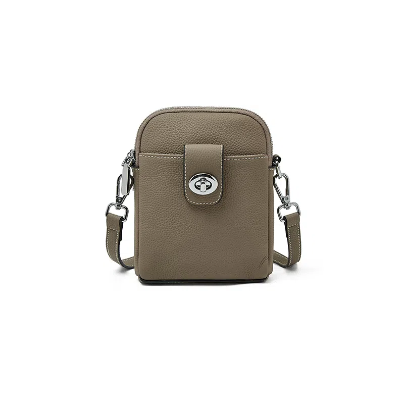 老人头 复古时尚百搭复古高颜值简约设计小巧轻便手机包 头层牛皮 单肩斜挎包 女款 黑色/米白色/灰色/焦糖色