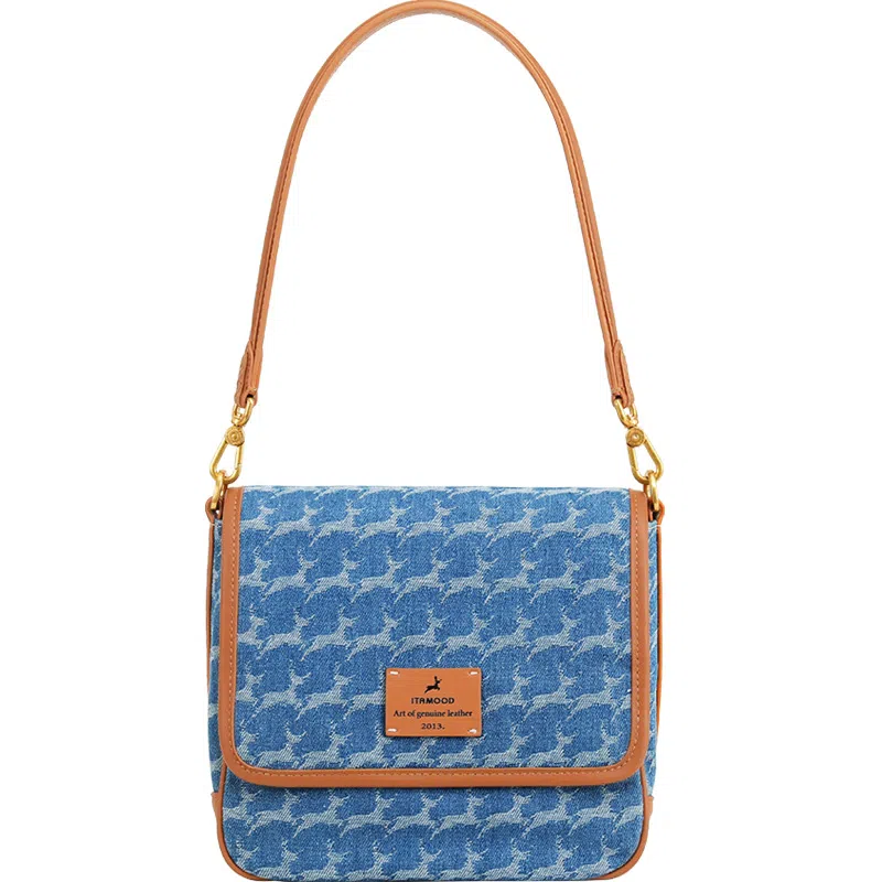 妙迪 复古潮流百搭 牛仔 腋下包单肩包 常规 女款 蓝