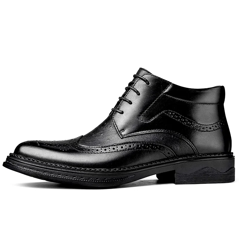 八哥 牛皮头层牛皮 英伦风 复古经典 加绒保暖 短靴 男款