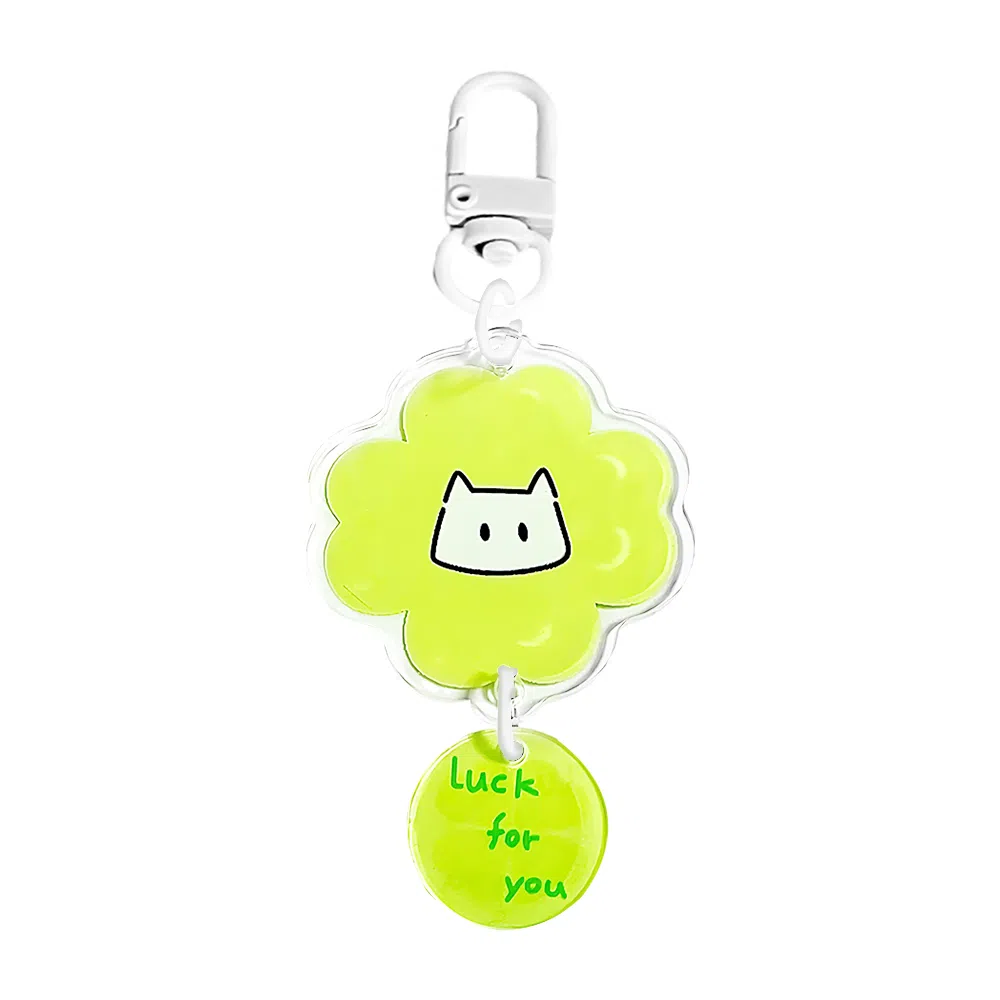 饰伴 猫猫幸运四叶草钥匙扣可爱包包书包卡通 合金 挂件 男女同款情侣款