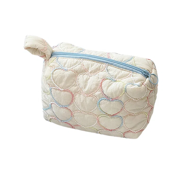 馨枕居化妆包大容量绗缝爱心收纳包可爱便携文具袋洗漱包逛街手拿包化妆包 便携收纳防尘