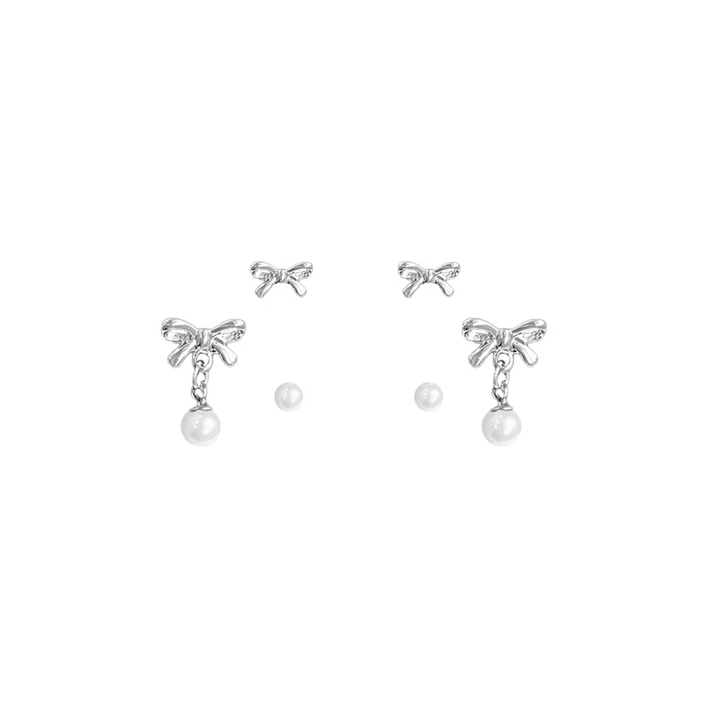 饰伴 蝴蝶结仿珍珠套装轻奢小众养耳洞气质设计感#好运 合金 耳钉 男女同款情侣款