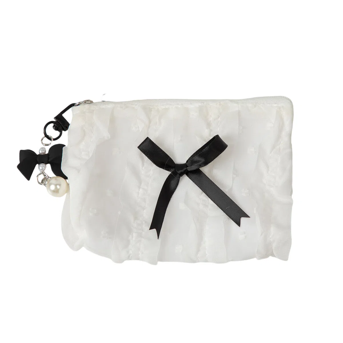 馨枕居可爱化妆包化妆袋韩版蕾丝蝴蝶结大容量零钱包手拿包女收纳包化妆包 便携收纳防尘