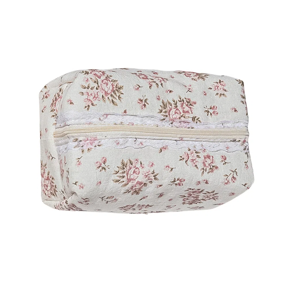 馨枕居夹棉蕾丝花边花卉蝴蝶结洗漱包便携口红收纳包女生化妆品拉链包袋化妆包 便携收纳防尘