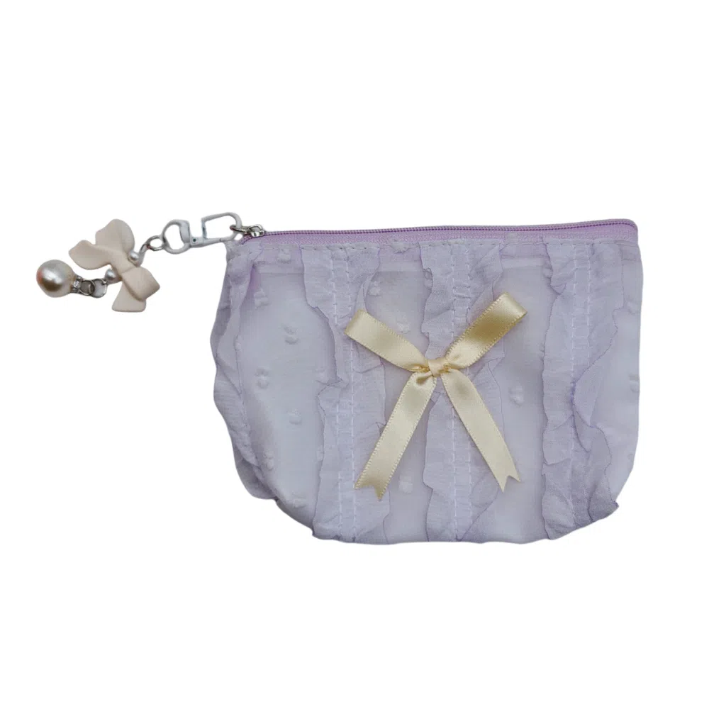 馨枕居可爱化妆包化妆袋韩版蕾丝蝴蝶结大容量零钱包手拿包女收纳包化妆包 便携收纳防尘