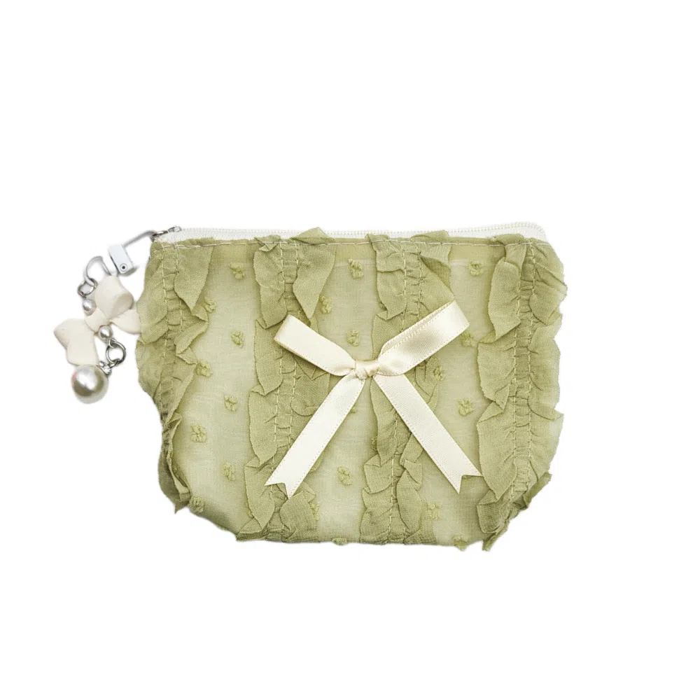 馨枕居可爱化妆包化妆袋韩版蕾丝蝴蝶结大容量零钱包手拿包女收纳包化妆包 便携收纳防尘