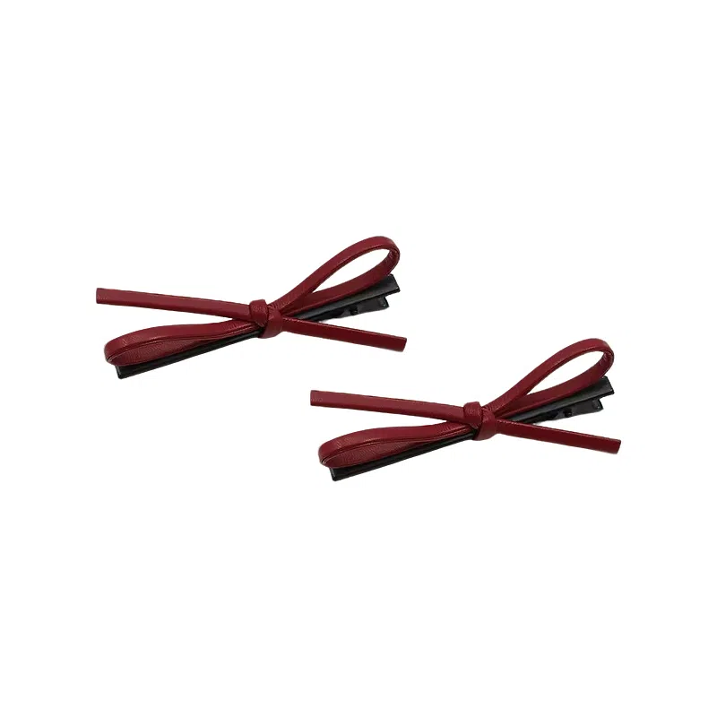 蒙妮 韩系时尚甜酷风公主头蝴蝶结鸭嘴夹#好运 皮质 发夹 女款